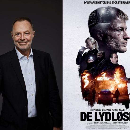 Billede af Bent Isager-Nielsen og filmplakaten til De Lydløse