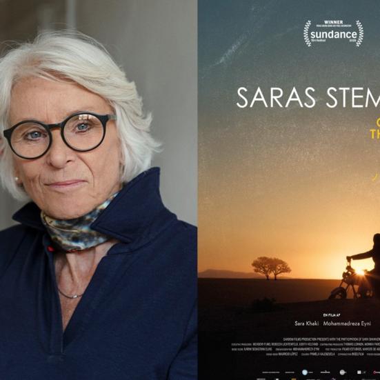 Birgitte Possing og plakaten til filmen Saras Stempel.
