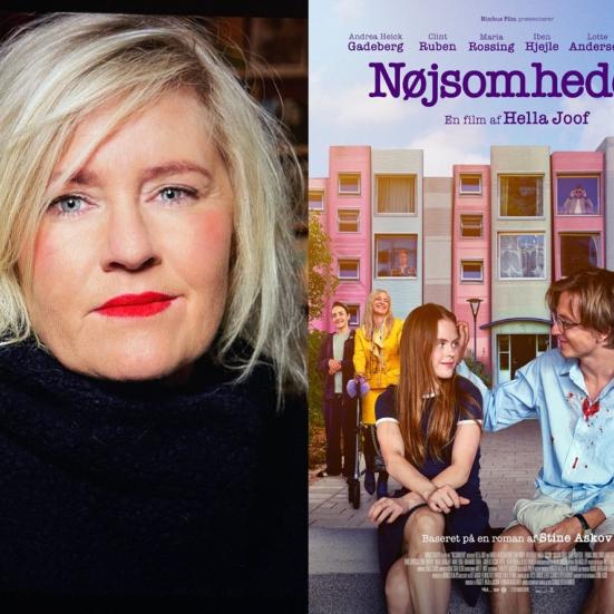 Stine Askov og filmplakaten til Nøjsomheden
