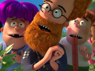 Billede af Mugge og vennerne fra filmen Mugge og Super Happy.