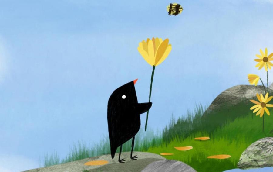 Billede af en fugl og en bi fra en af sommerens kortfilm